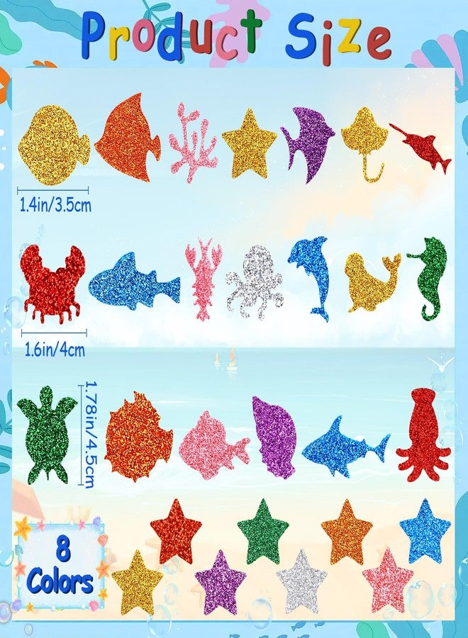 JULBEAR 300 Pieces Glitter Sea Animal Foam Stickers, Colorful Ocean Sea Fish Foam Stickers Bulk Self-Adhesive for Arts Crafts Ocean Theme Party Favors Decoration Home DIY Supplies - Image 2
